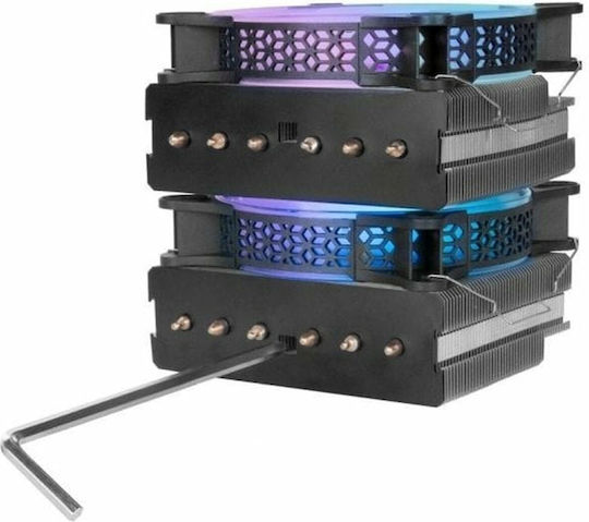Mars Gaming MCPU-XT Dual Fan CPU Cooling with ARGB for AM4/AM5/1200/115x/1700 Socket