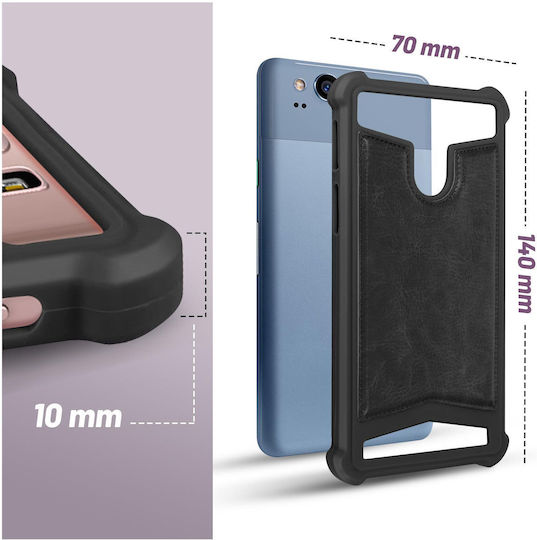 Husă universală din piele ecologică, absorbantă de șocuri, pentru smartphone-uri de 4.3" și 4.7" – Negru