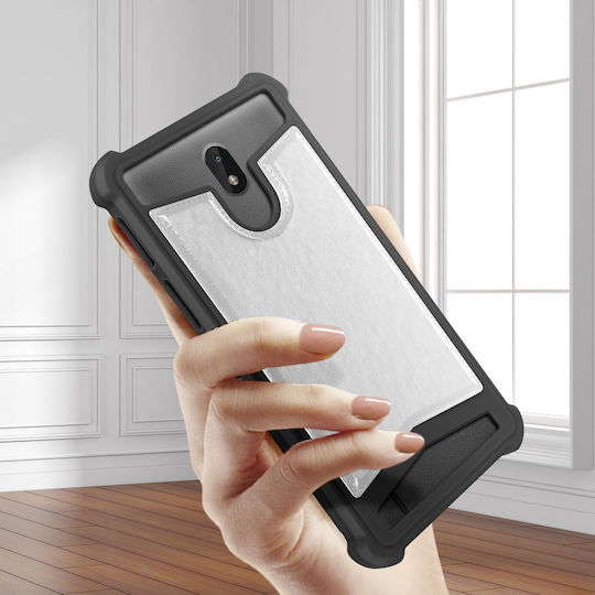 Universelle stoßdämpfende Kunstlederhülle für 4,3" 4,7" Smartphones – Silber