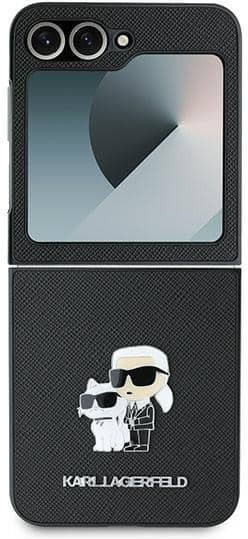 Karl Lagerfeld Saffiano Metal Pin Karl & Choupette Задна Корица Пластмаса / Силикон Черен Galaxy Z Flip6