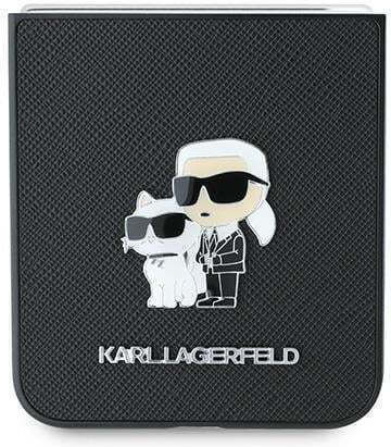 Karl Lagerfeld Saffiano Metal Pin Karl & Choupette Задна Корица Пластмаса / Силикон Черен Galaxy Z Flip6