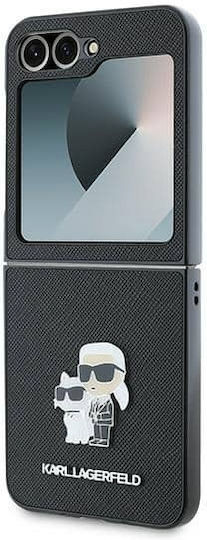 Karl Lagerfeld Saffiano Metal Pin Karl & Choupette Задна Корица Пластмаса / Силикон Черен Galaxy Z Flip6