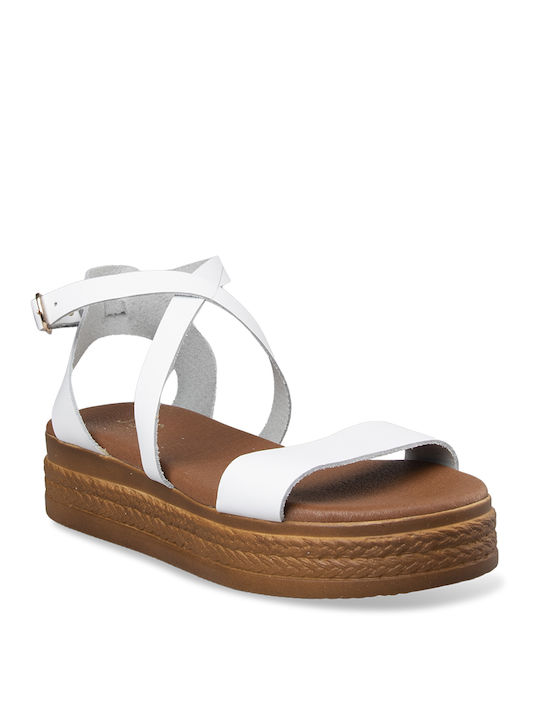 Tsouderos Shoes Women's Flat Sandals with Strap in White Color