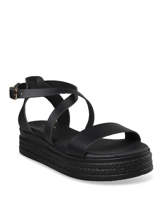 Tsouderos Shoes Women's Flat Sandals with Strap in Black Color