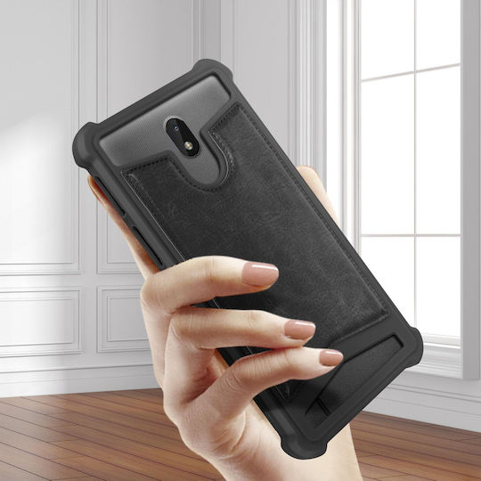 Carcasă universală din piele ecologică, absorbantă de șocuri, pentru smartphone-uri de 5.3" - 5.5" – Negru