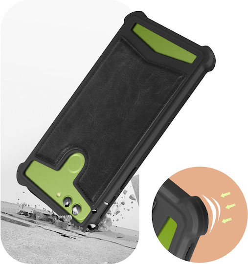 Carcasă universală din piele ecologică, absorbantă de șocuri, pentru smartphone-uri de 5.3" - 5.5" – Negru