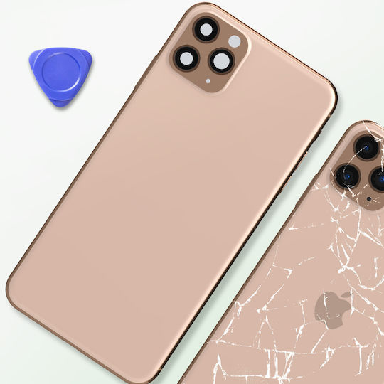 Clappio рамка + капак на батерията за iPhone 11 Pro Max заден прозорец розово злато