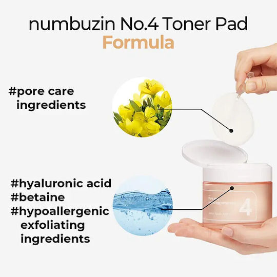 Numbuzin No4 Pore Zero Facial Toning Pads with Salicylic Acid AHA & BHA 70 Pieces