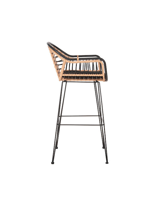 Scaun De Bar Pentru Exterior Rattan Allegra Cu Pernă Neagră Bej 55x54x108cm