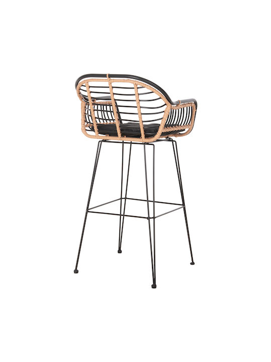 Scaun De Bar Pentru Exterior Rattan Allegra Cu Pernă Neagră Bej 55x54x108cm