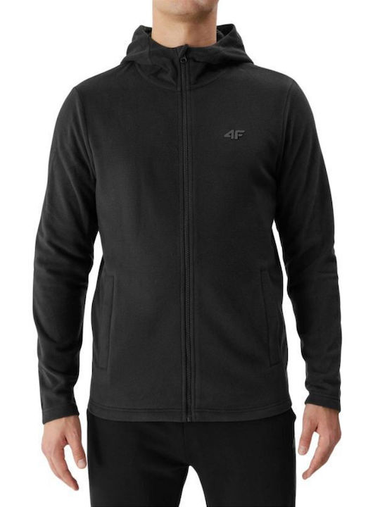 4F Men's Sweatshirt Jacket with Hood and Pockets Black