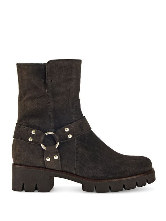 Leather Women's Biker Ankle Boots Brown
