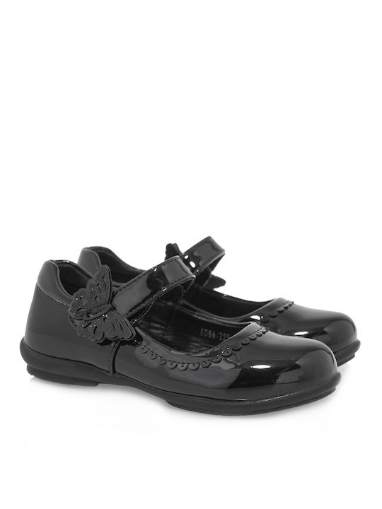 Exe Kids Anatomic Patent Leather Ballerinas with Hoop & Loop Closure Black