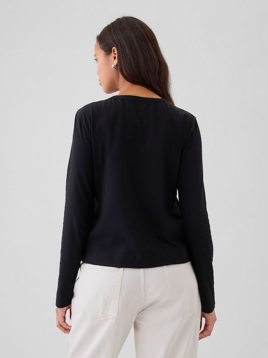 GAP Women's Blouse Cotton Long Sleeve Black