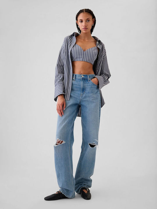 Γυναικείο Crop Top Βαμβακερό Ριγέ Blue And Green