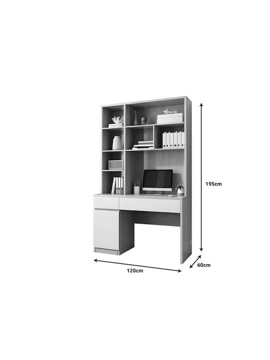 Desk Pertin Wooden with Bookshelf White 120x60x195cm