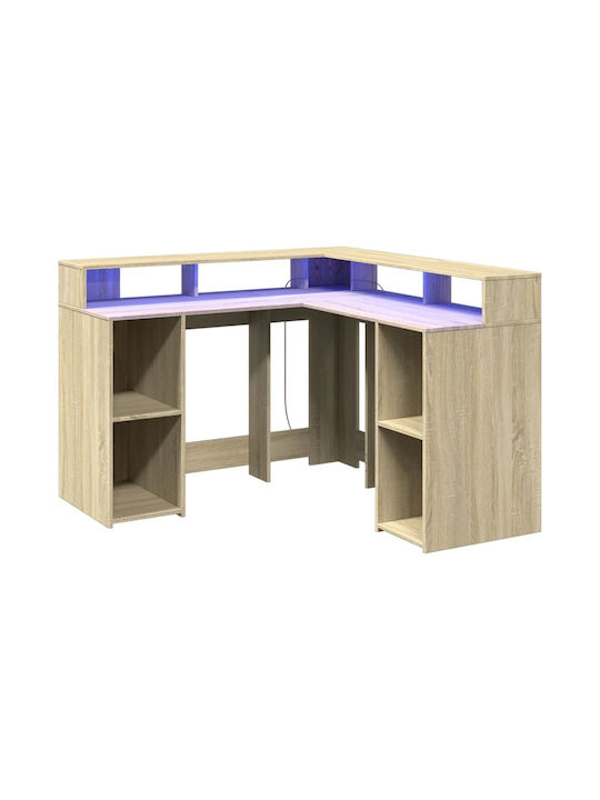 Γωνιακό Γραφείο Ξύλινο Μπεζ με LED & USB θύρες 130x130x91εκ.