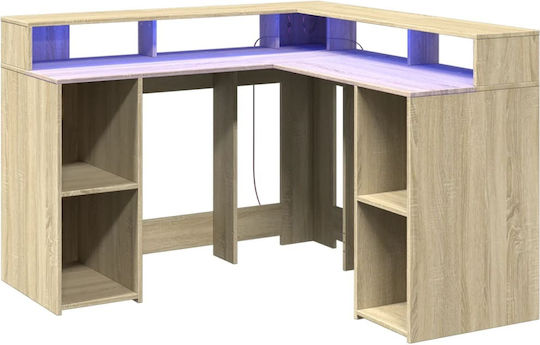 Corner Desk Wooden Beige with LED & USB ports 130x130x91cm