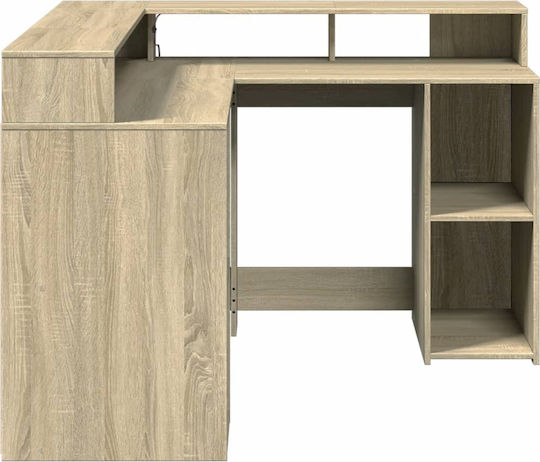 Corner Desk Wooden Beige with LED & USB ports 130x130x91cm