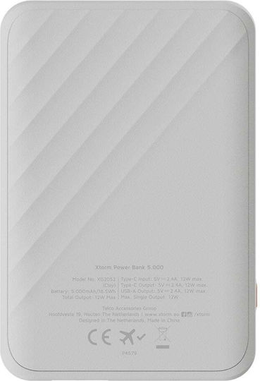 Xtorm Go2 Power Bank 5000mAh 12W με Θύρα USB-A και Θύρα USB-C Λευκό