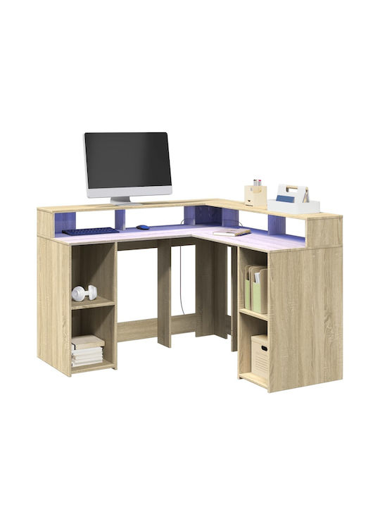 Γωνιακό Γραφείο Ξύλινο Μπεζ με LED & USB θύρες 130x130x91εκ.