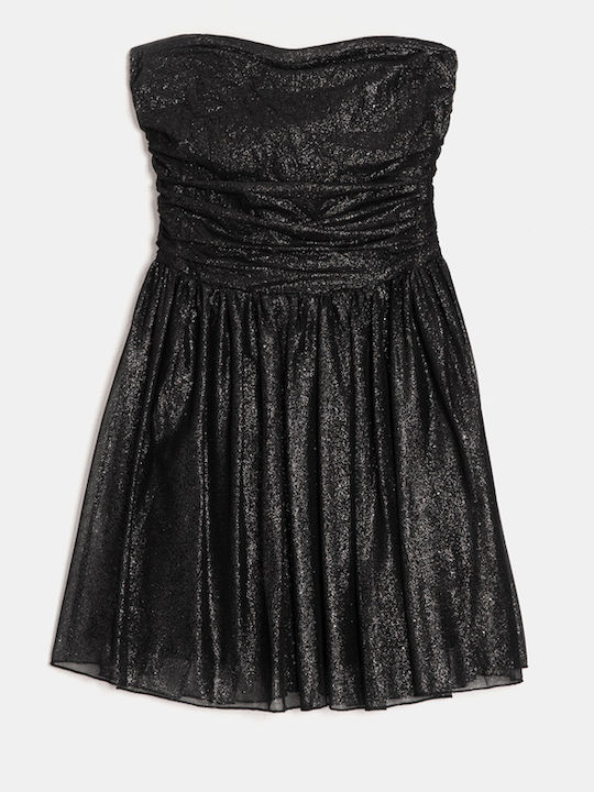 Mini Trägerloses Glitzerkleid Schwarz Schwarz