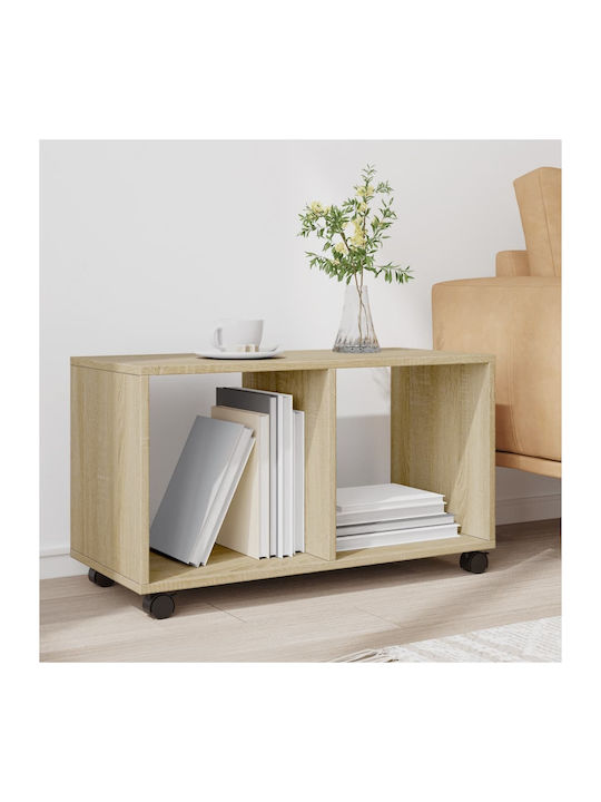 Rectangular Side Table Wooden with Wheels Coffee L72xW33xH42.5cm.