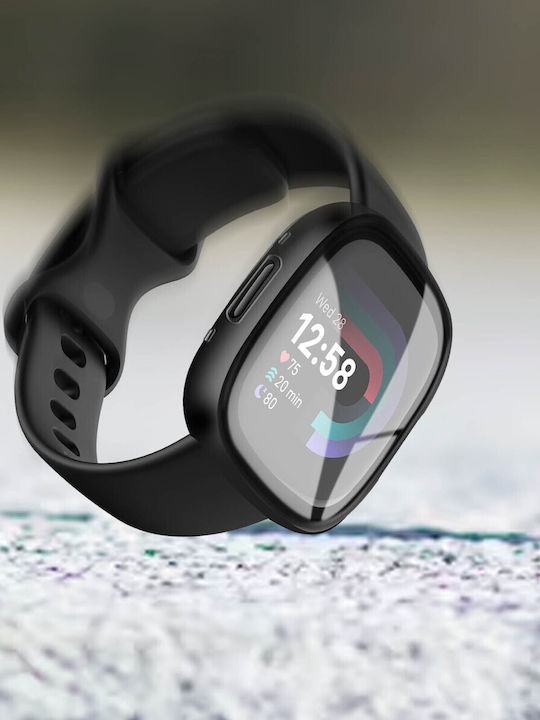 Carcasă neagră protecție ecran din sticlă temperată Fitbit Versa 4 Sense 2