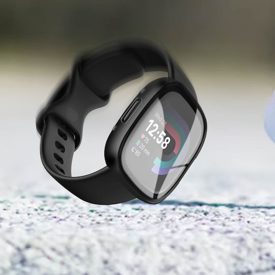 Carcasă neagră protecție ecran din sticlă temperată Fitbit Versa 4 Sense 2