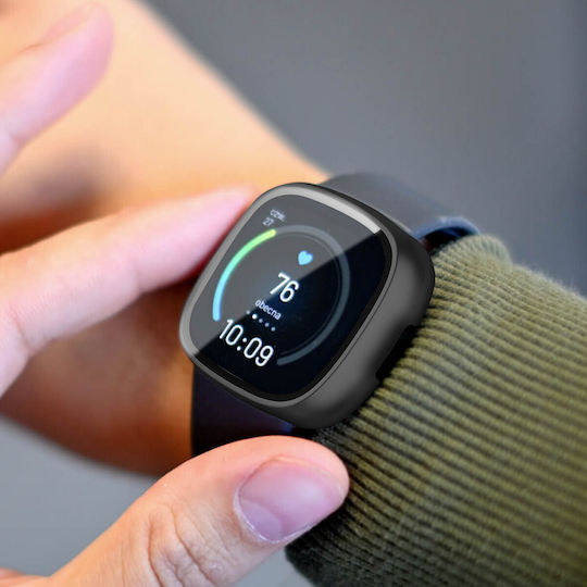 Carcasă neagră protecție ecran din sticlă temperată Fitbit Versa 4 Sense 2