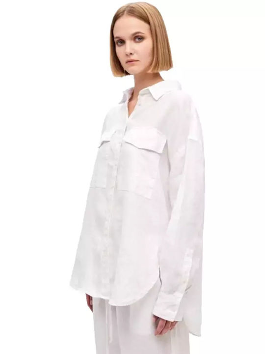 Dirty Laundry Women's Linen Long Sleeve Shirt White