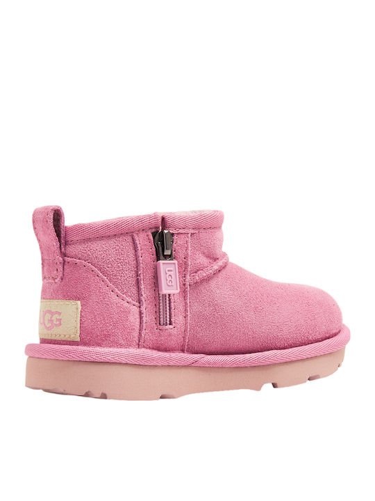 Classic Suede Kids Boots with Zipper Pink