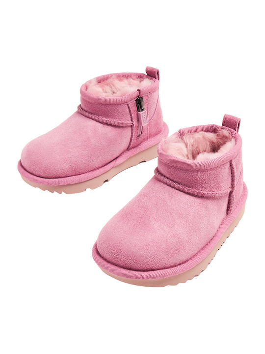 Classic Suede Kids Boots with Zipper Pink