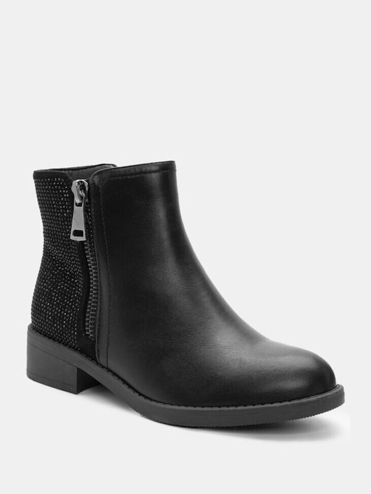 Botine cu fermoar decorativ și pietre strălucitoare 4347301-negru