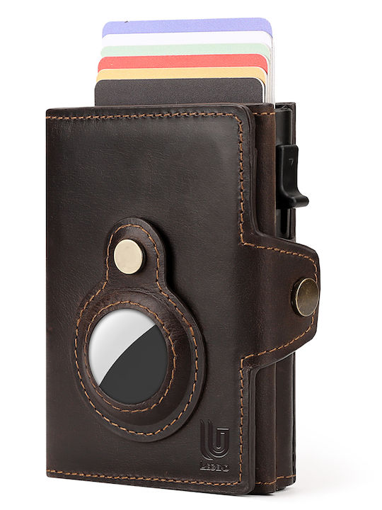 Leather Men's Wallet Cards with Slide Mechanism Brown