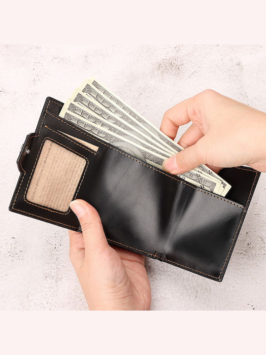 Leather Men's Wallet Cards with RFID and Slide Mechanism Black