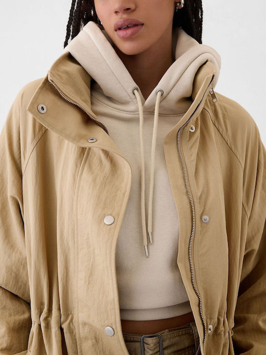 Дълго Дамско Парка Яке за Зима Khaki Tan