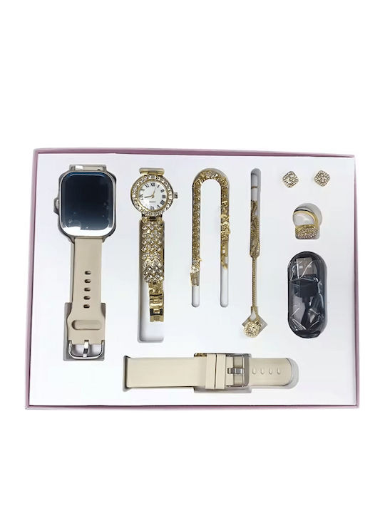 Πολυτελές Σετ Κοσμημάτων Ανδρικό Smartwatch Bracelet &γυναικείο Ρολόι Quartz Μαύρο