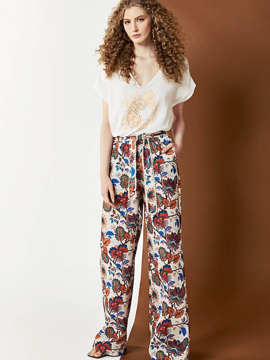 Women's High-waisted Fabric Trousers with Elastic in Regular Fit