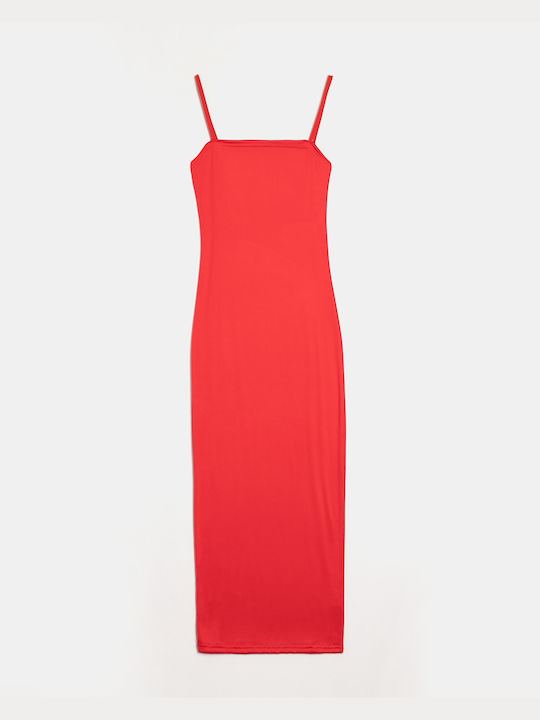 Midi Dress with Straps Red