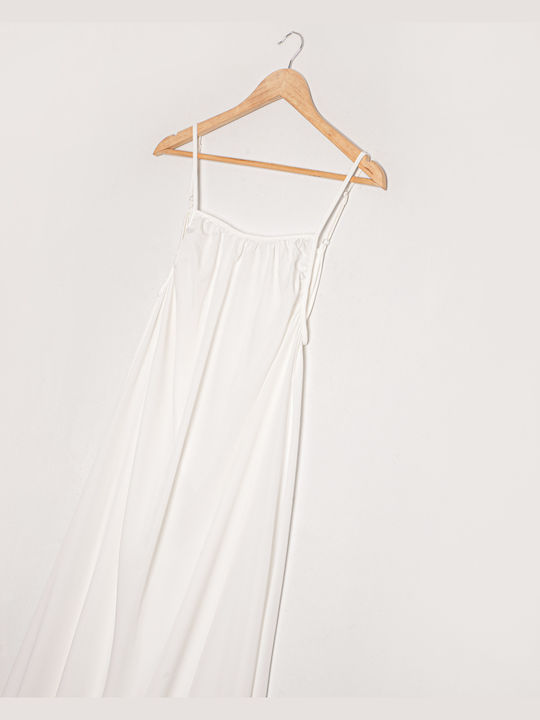 Maxi Dress with Straps and Ruffles White White