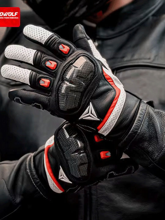 Motowolf Men's Motorcycle Gloves Leather Waterproof White