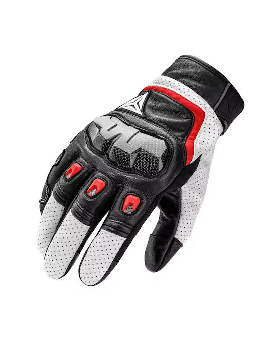 Motowolf Men's Motorcycle Gloves Leather Waterproof White