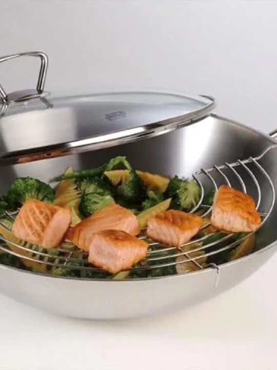 Fissler Wok With Lid made of Stainless Steel 36cm
