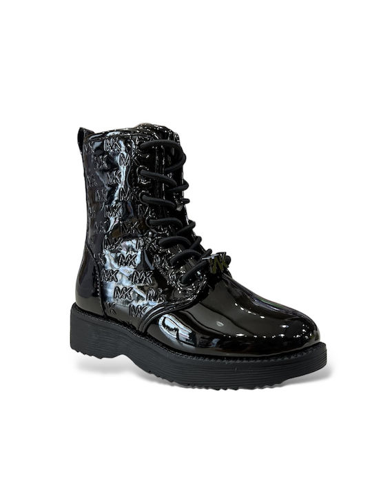 Michael Kors Kids Patent Leather Military Boots Black