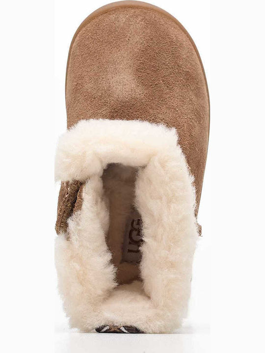 Kinsey Suede Kids Boots with Zipper Tabac Brown