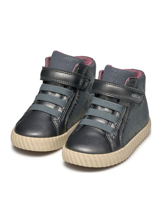 Leather Kids Boots with Velcro Gray