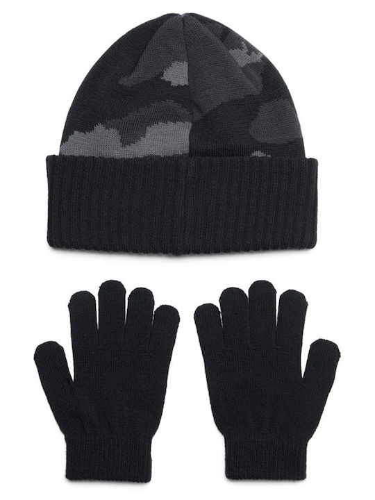 Kids Beanie Set with Gloves Knitted Black