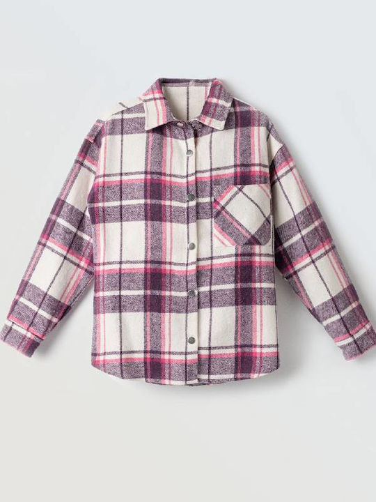Kids Checked Shirt Long Sleeve White