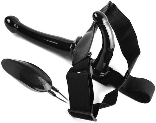 Virgite Harnașament cu Dublu Dildo și Vibrație în Culoare Negru